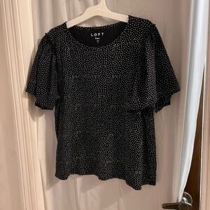 Loft black white polka dot linen blend top size lg mixed media